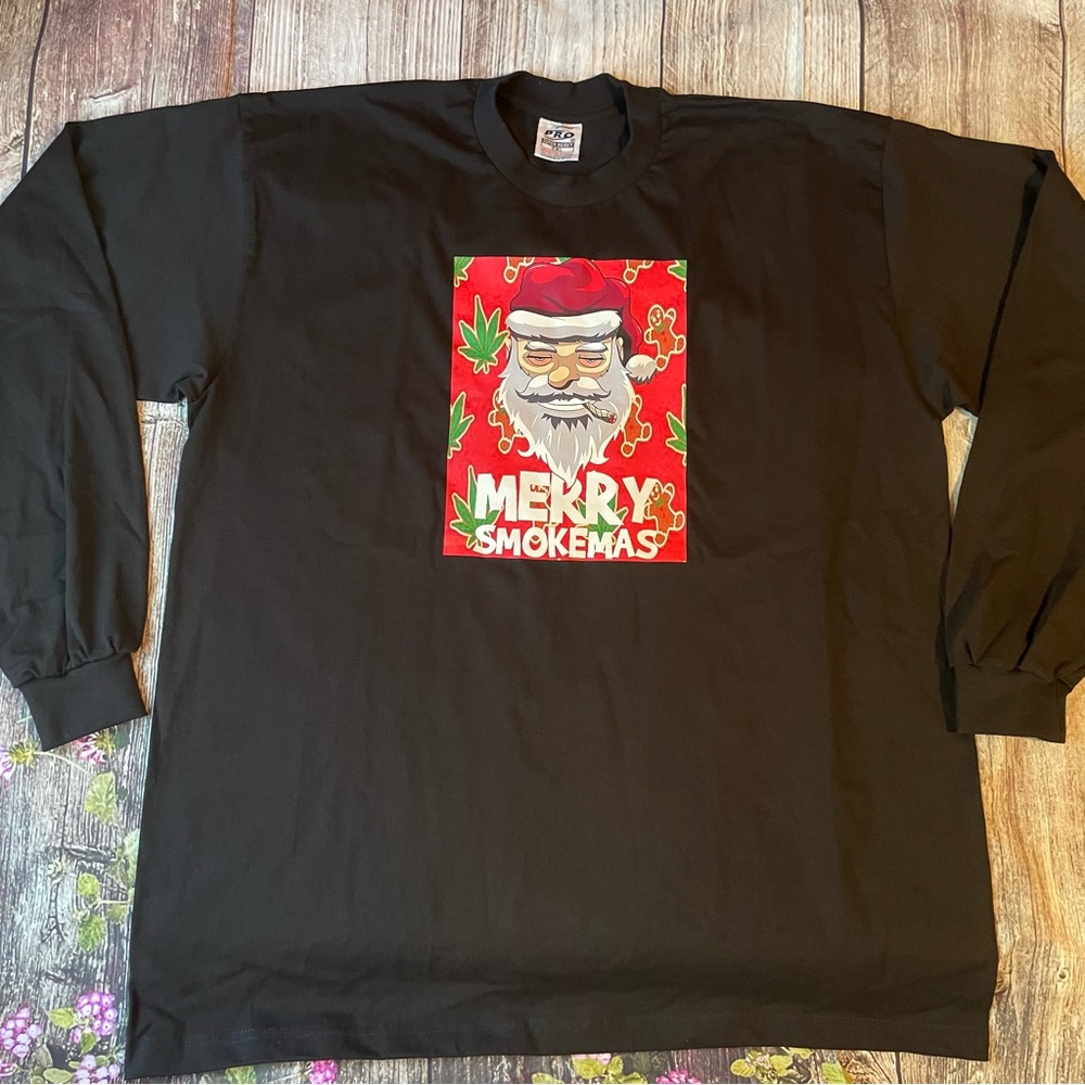 Merry Smokemas Black Long Sleeve T-Shirt